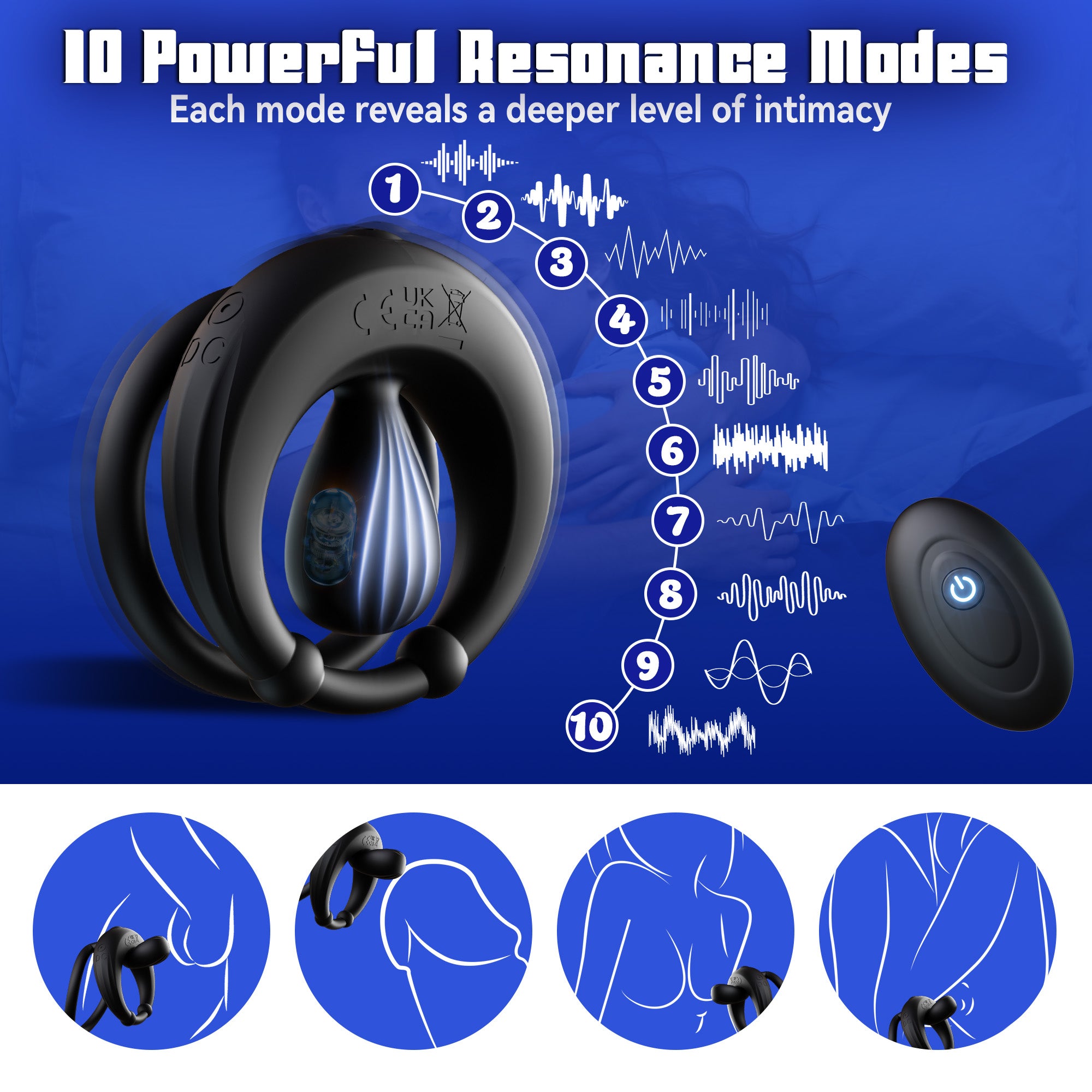 Vibrating Cock Ring Ergonomic Contour, 10 Vibrations Sex Toys for Men