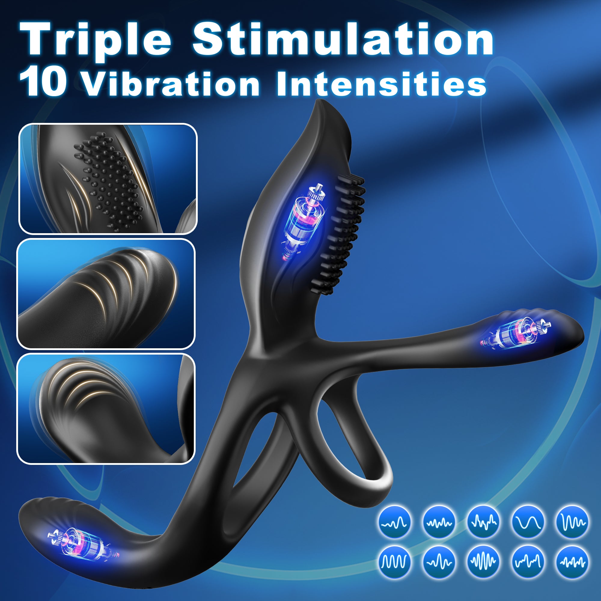 3 Powerful Motor -3 in 1 Vibrating Penis Ring
