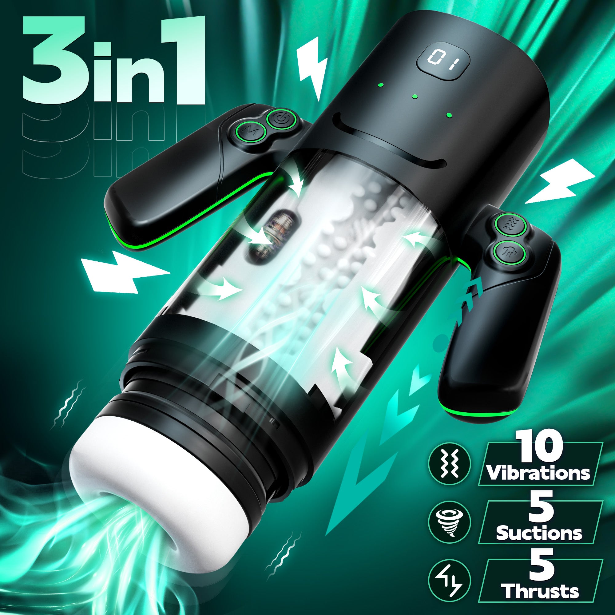 3 in 1 Male Masturbator-Hands-Free Male Sex Toy