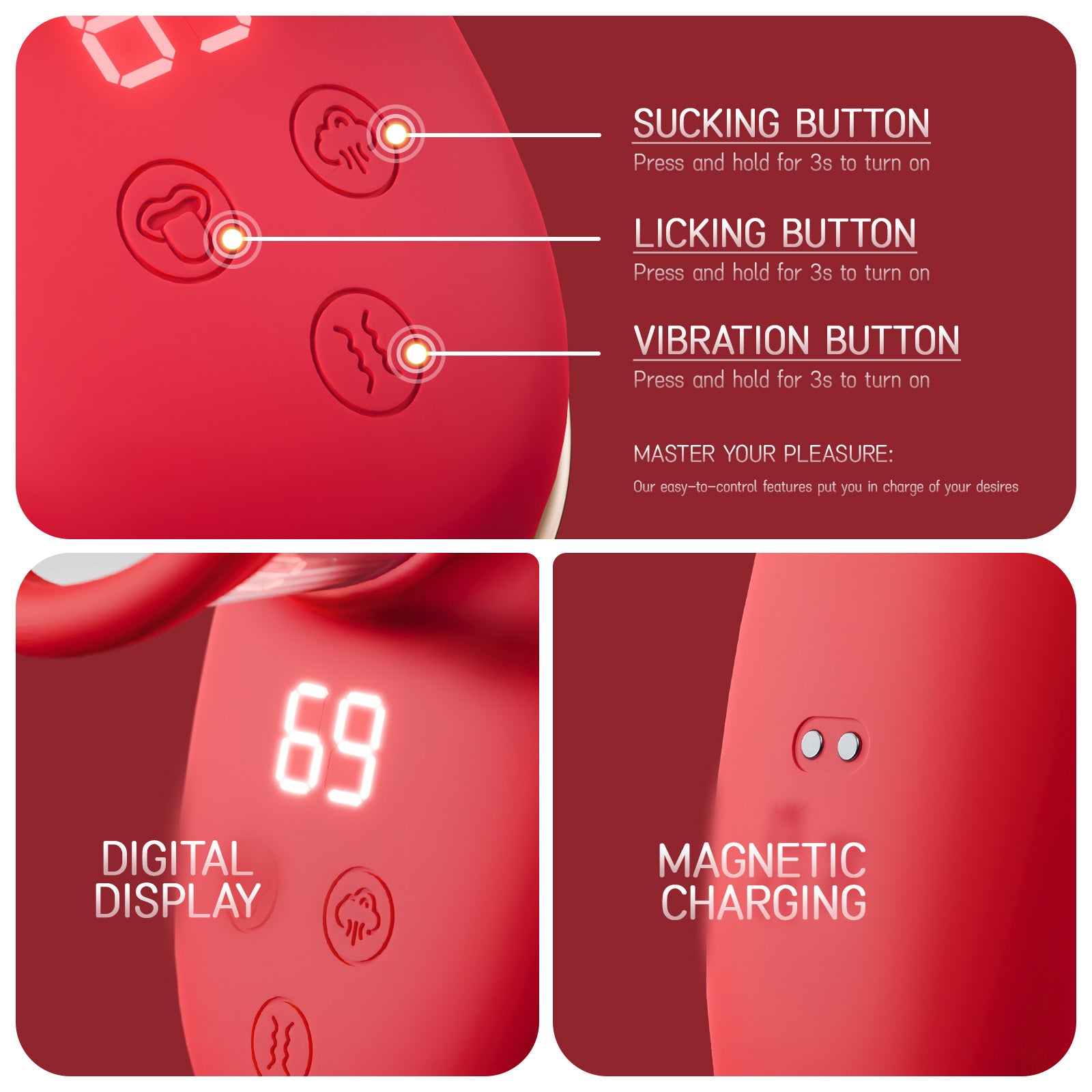 Sucking Vibrator, 3 Sucking, 9 Tongue Licking & Vibrating Female Sex Toys